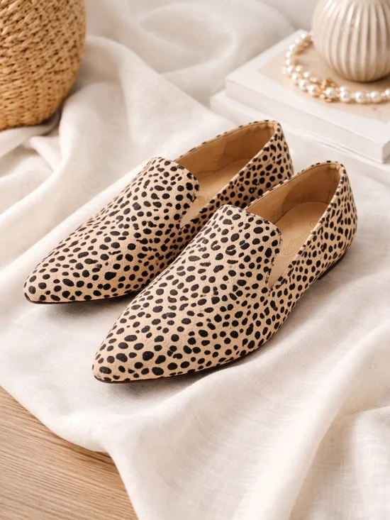 Leopard Print Loafers Size 7.5 BeigeBlack FauxPonyHair Pointed Toe Slip On Flats - Picture 7 of 7